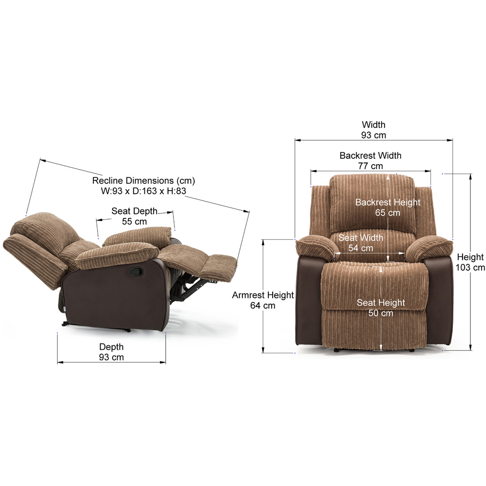 Furniture Online Postana Brown Jumbo Cord Manual Recliner Chair Image 9