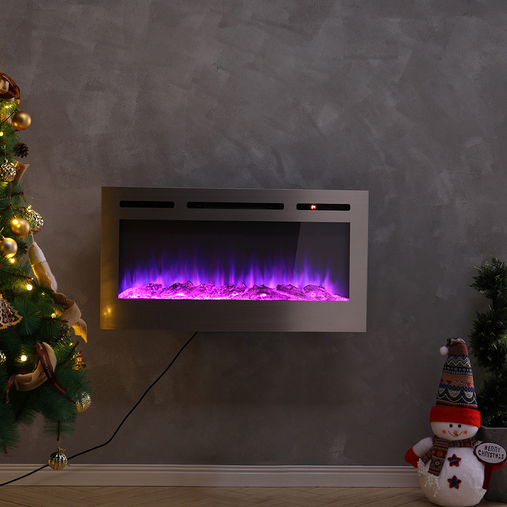 Living and Home Silver Wall Mounted Electric Fireplace Image 7