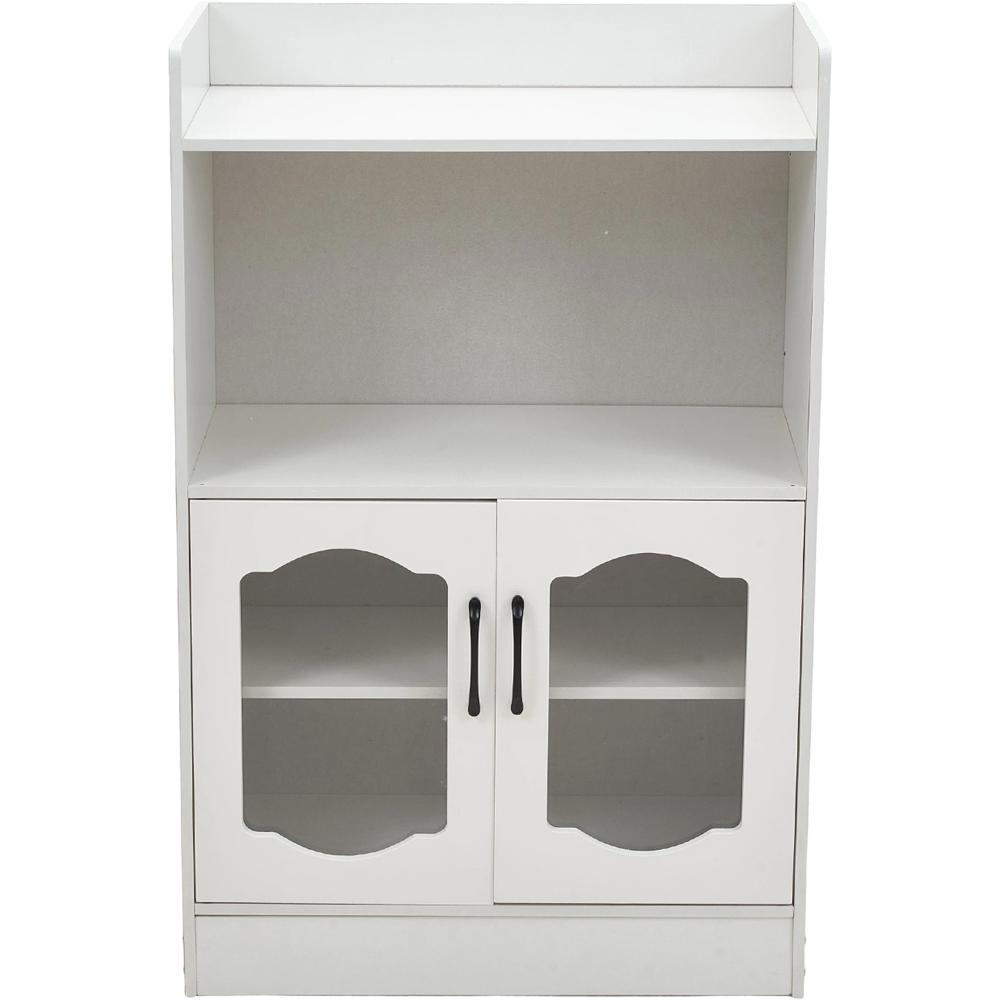 Living and Home 2 Door 2 Shelf White Glass Panel Sideboard Image 2