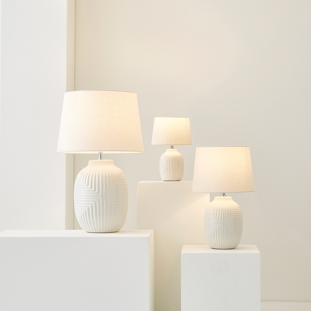 ValueLights Harrison Taper Shade White Geo Ribbed Pattern Gloss Medium LED Table Lamp Image 7