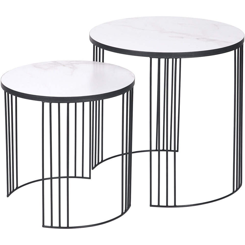 Pacific Lifestyle Atri White Marble Veneer and Black Metal Nest of Tables Set of 2 Image 2