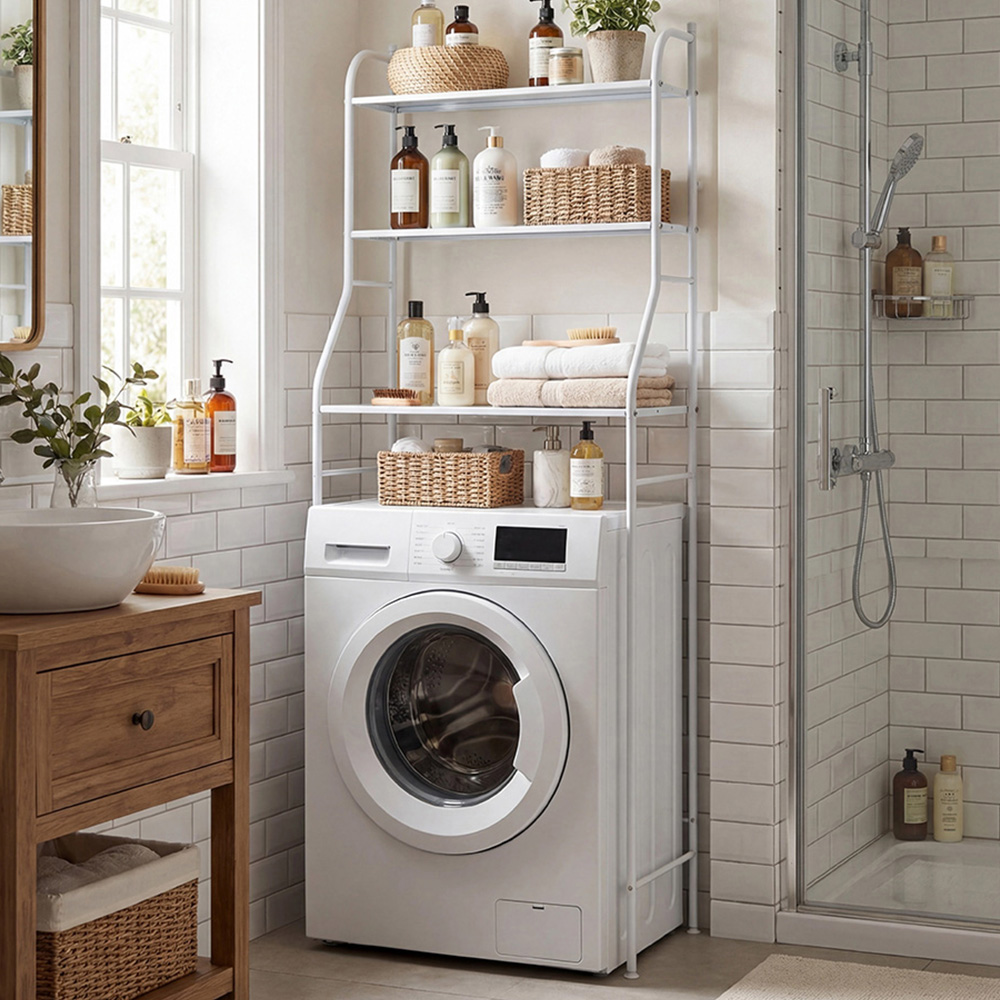 Living and Home 3 Shelf White Over-Washing Machine Storage Rack Image 1
