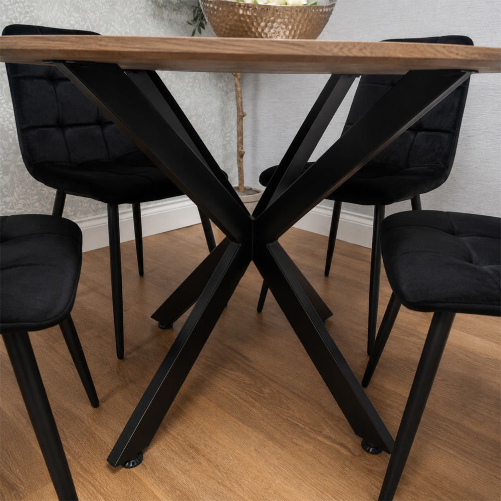 Kosy Koala 4 Seater Wood Effect Velvet Round Dining Set Black Image 3
