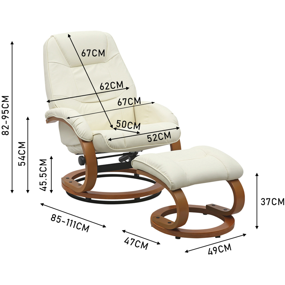 Living and Home Beige Reclining Swivel Office Chair with Footstool Image 7