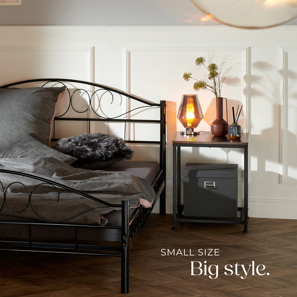 Tectake Derby Single Grid Shelf Rustic Dark Wood Bedside Table Image 8