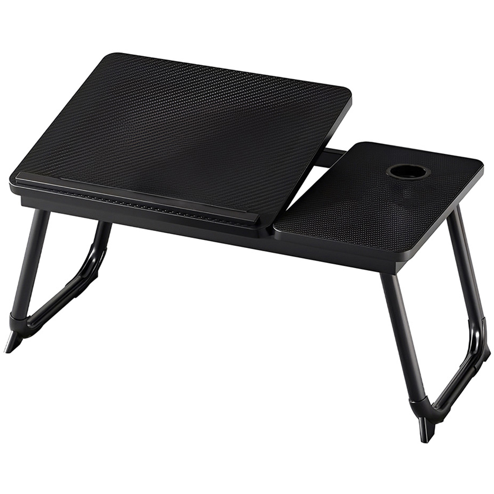 Living and Home Black Foldable Laptop Bed Table with Cup Holder Image 1