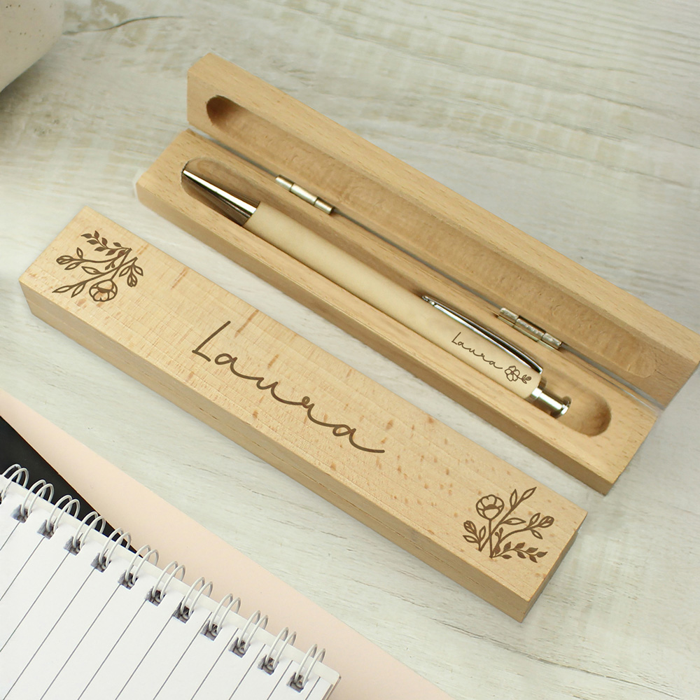 Personalised Memento Wooden Floral Personalised Pen and Box Image 3