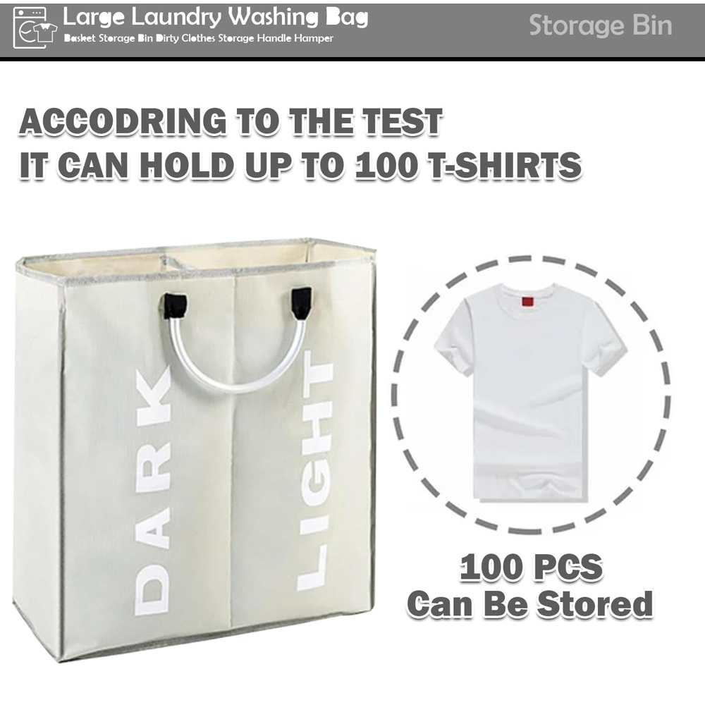 ATEK Double Compartment Light Grey Collapsible Laundry Basket Image 5