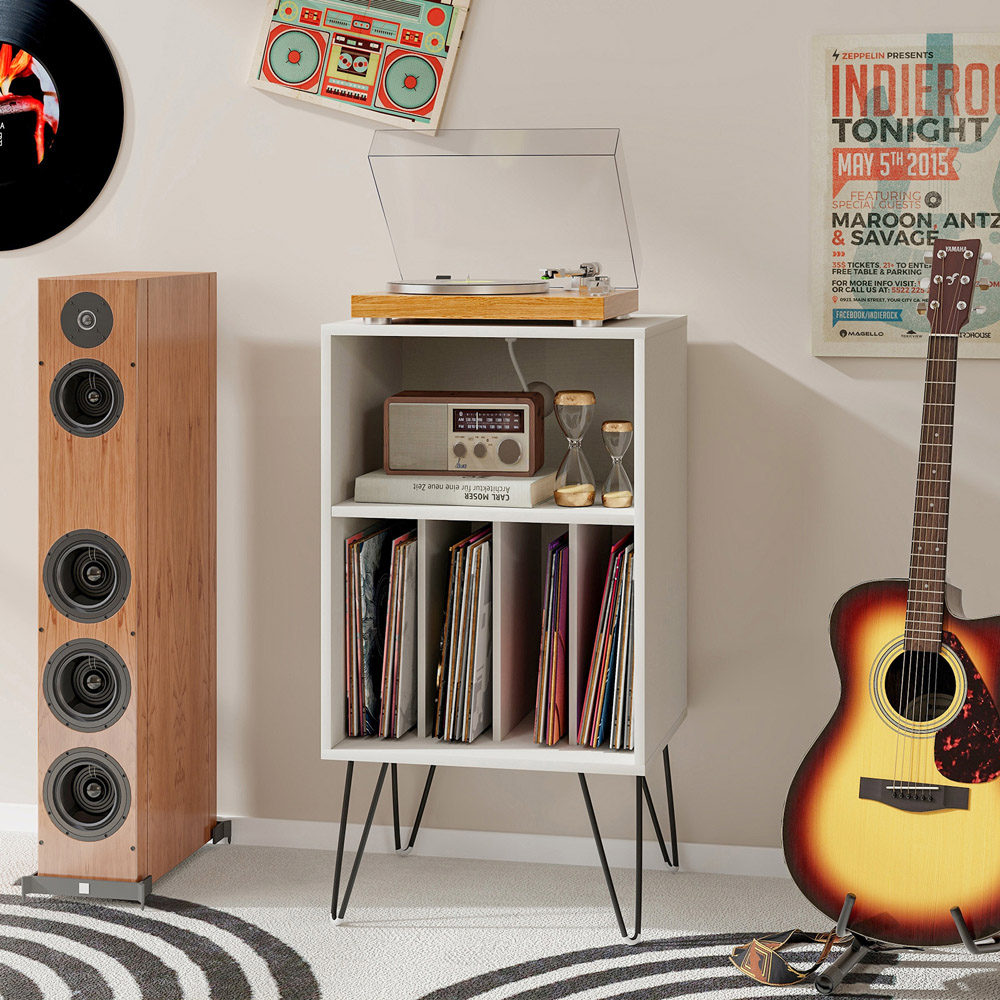 Costway 3 Tier White Record Player Stand with Charging Station Image 5