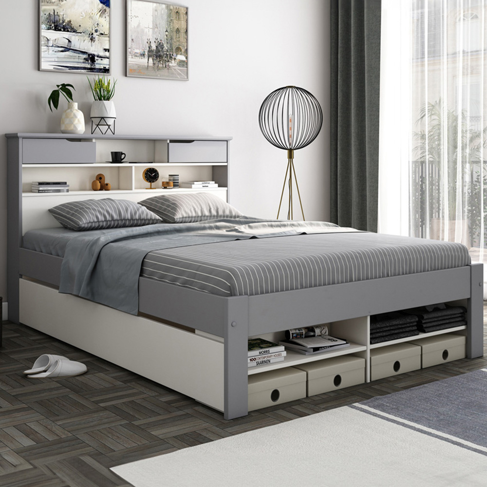Fabio King Size Grey and White Wooden 2 Drawer Storage Bed Image 1