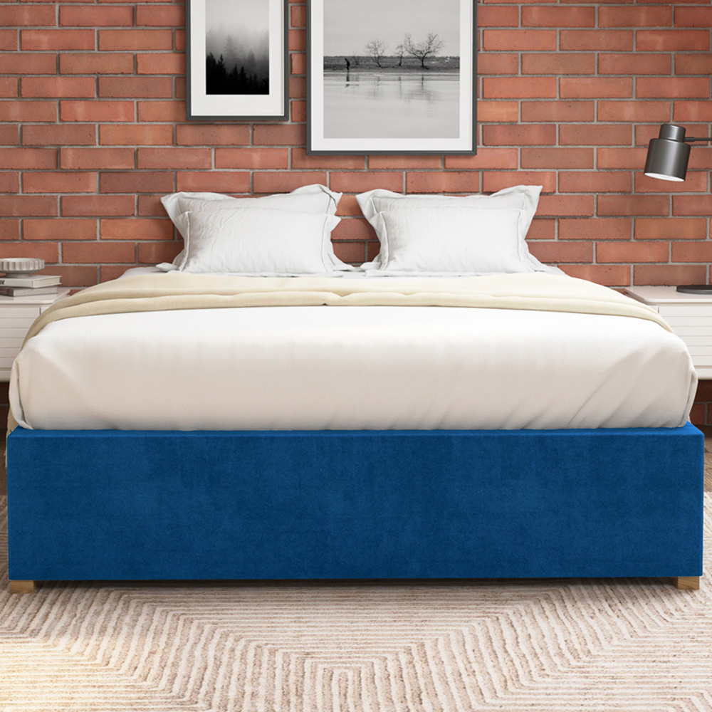 Aspire Furniture Small Double Navy Plush Platform Ottoman Bed Image 3