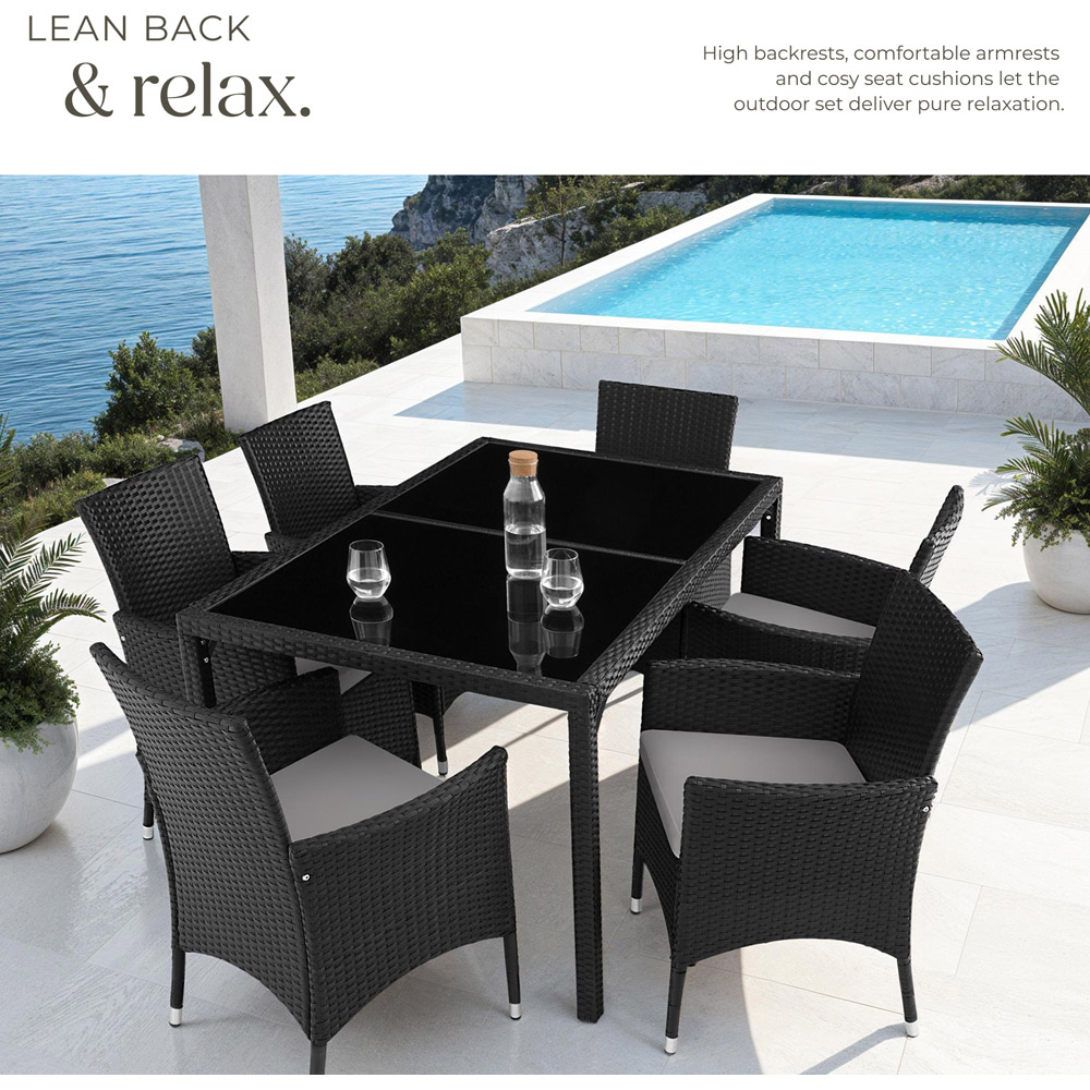 tectake Lisbon 6 Seater Rattan Garden Dining Set Black and Grey Image 4