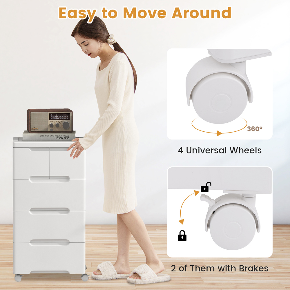 Costway 4 Drawer White Vertical Rolling Storage Cabinet Image 7