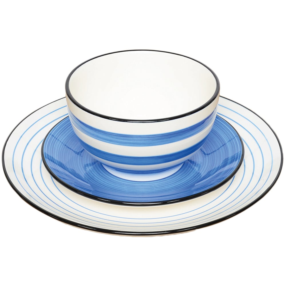 12 Piece Blue Handpainted Spinwash Dinnerset - Blue Image 1