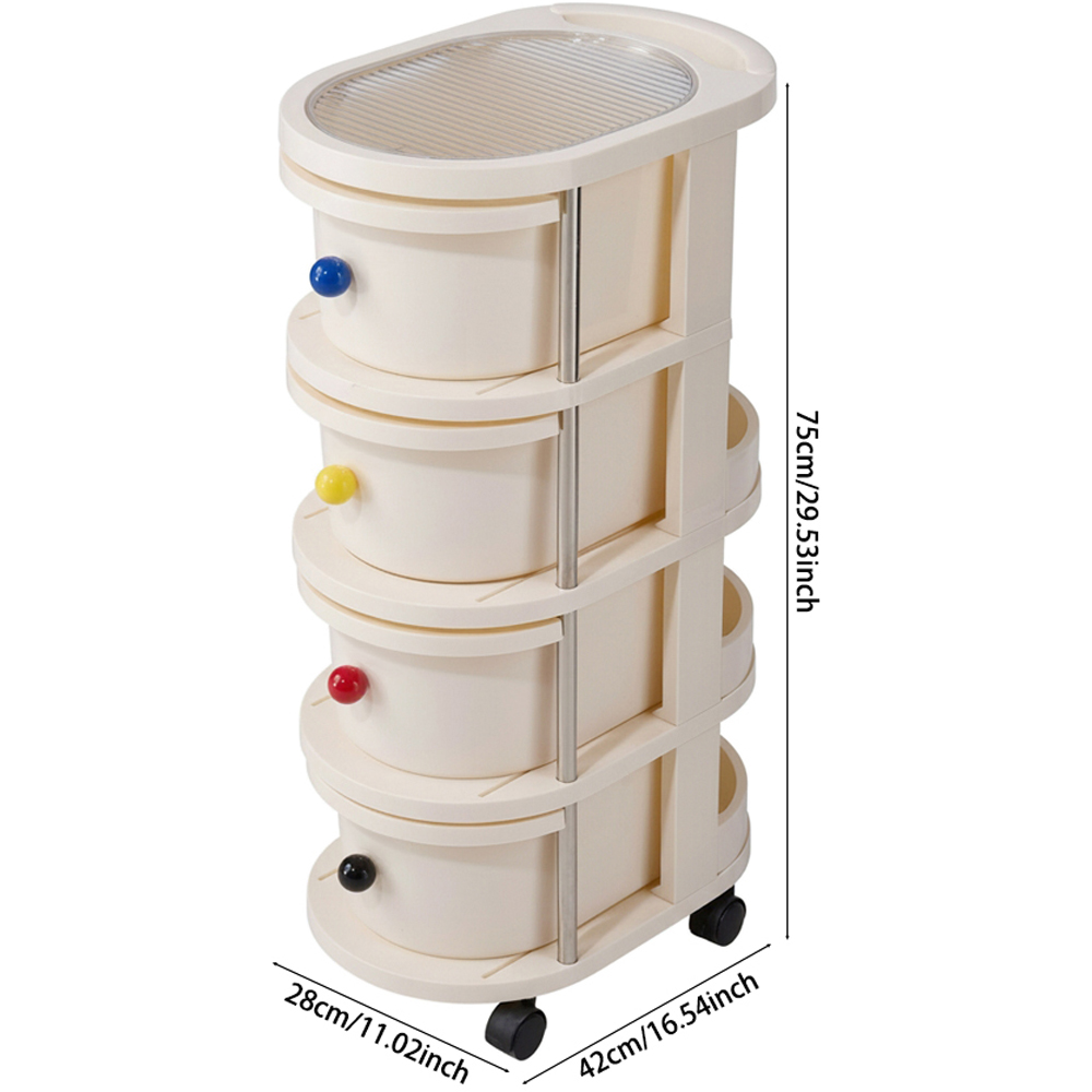 Living and Home 4 Drawer Cream Rolling Storage Cart Image 8