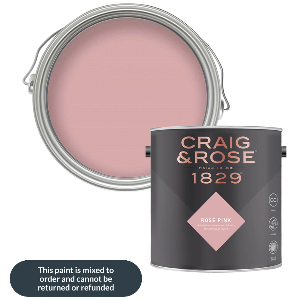 Craig & Rose Walls and Ceilings Rose Pink Chalky Emulsion Paint 5L Image 1