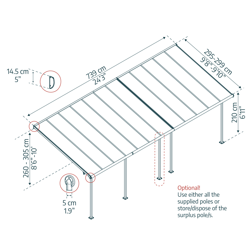 Palram Canopia Sierra Grey and Clear 3 x 7.3m Patio Cover Image 3