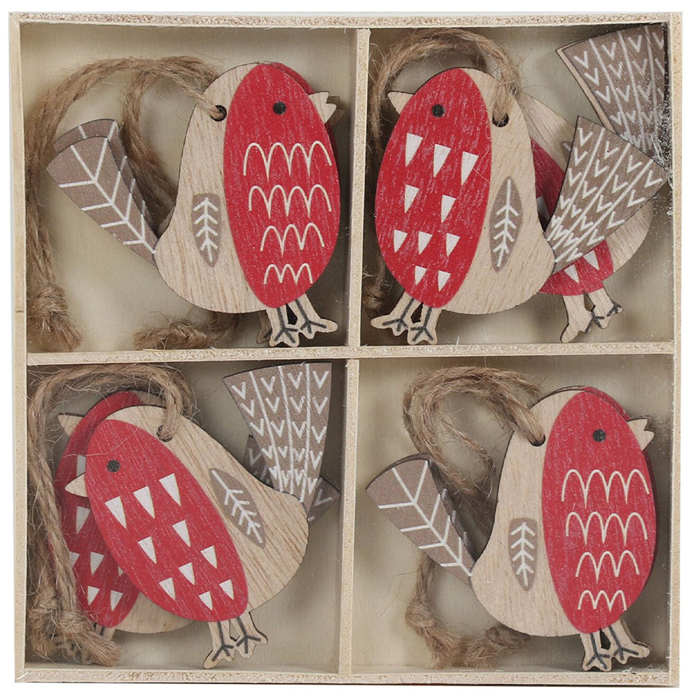Pack of 8 Hanging Robin Decorations - Natural Image