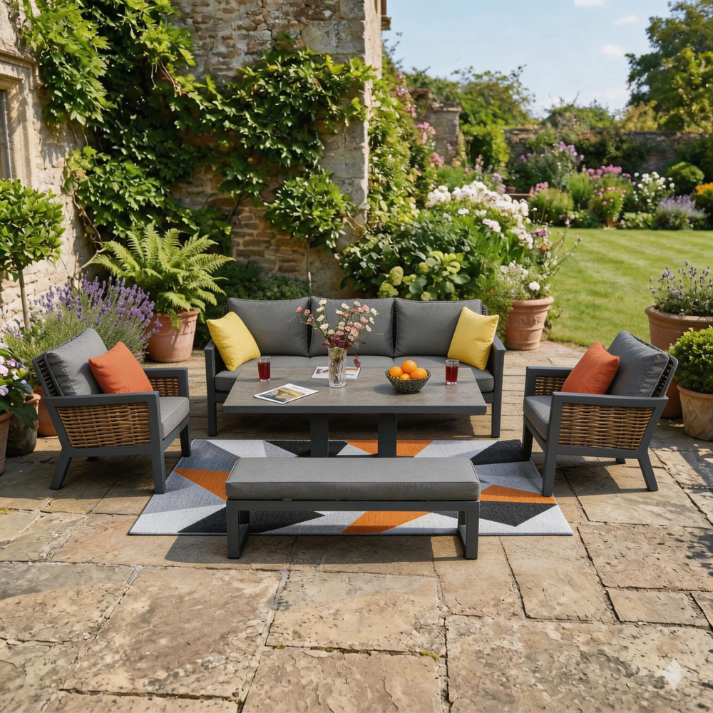 Furniture One 7 Seater Grey Aluminium Outdoor Lounge Set with Lift-Up Table Image 8