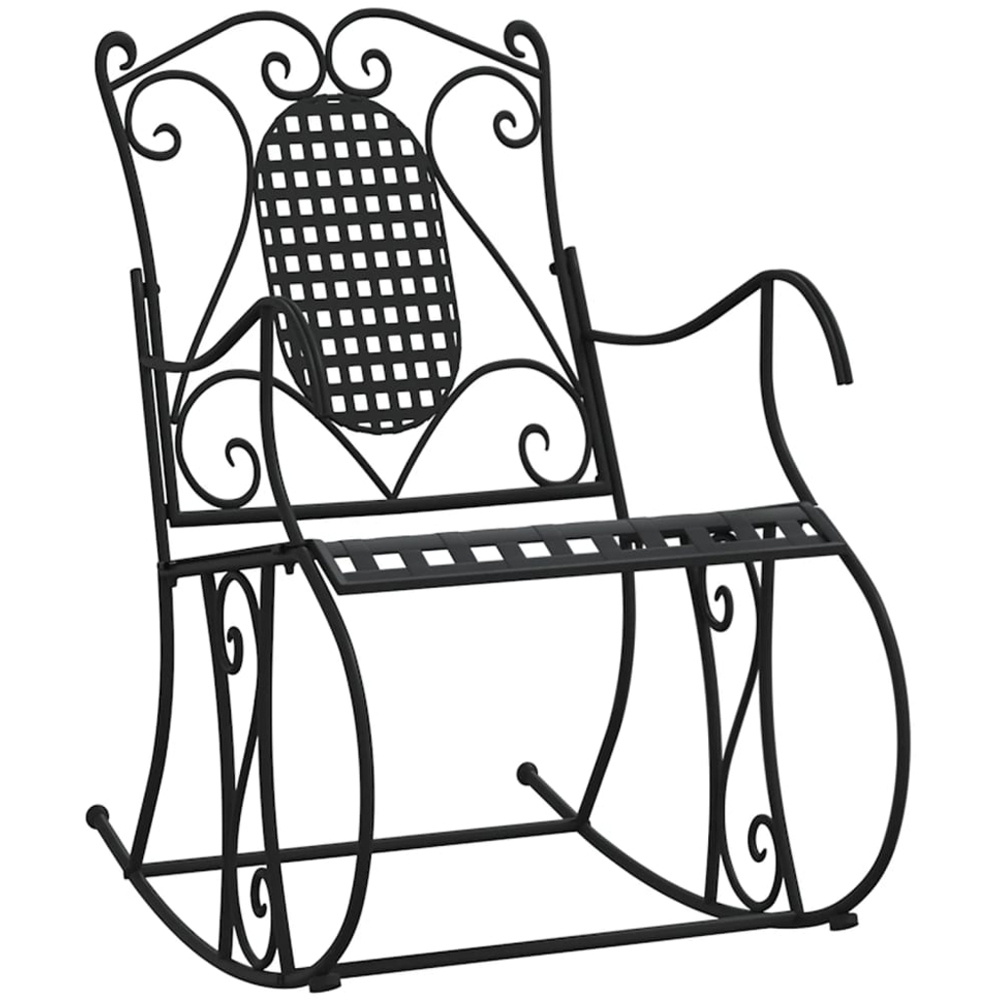 vidaXL Single Seater Black Steel High Backrest Garden Rocking Bench Image 2