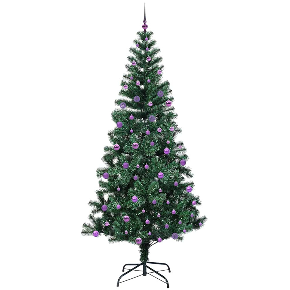 vidaXL Pre-Lit Lilac Baubles Green Artificial Christmas Tree 8ft Image 4