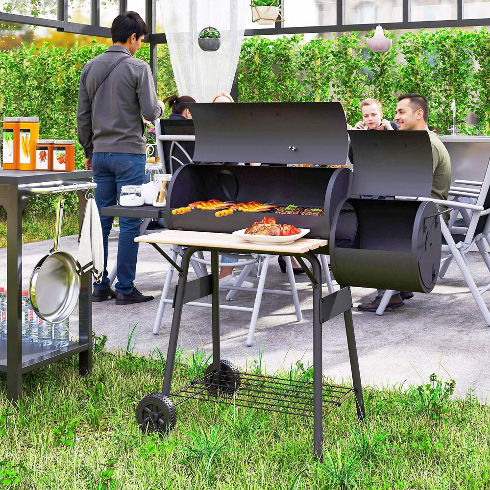 Outsunny Black Barrell Trolley Charcoal BBQ Grill Image 2