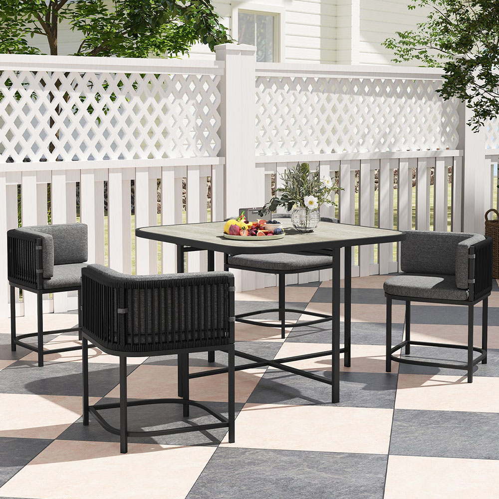 Outsunny 4 Seater Charcoal Grey Rattan Garden Dining Set with Cushions Image 1