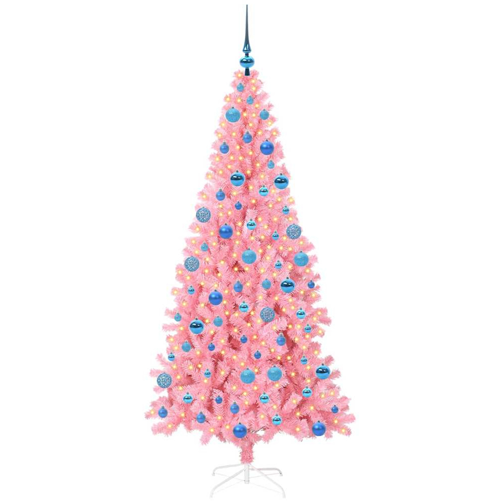 vidaXL Pre-Lit Blue Baubles Pink Artificial Christmas Tree 6ft Image 1