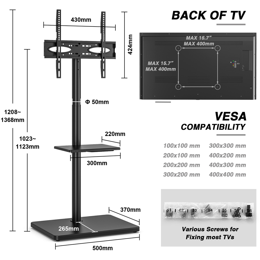 TTAP Black and Rectangular Black Base Single Shelf Floor Pedestal TV Stand Image 9