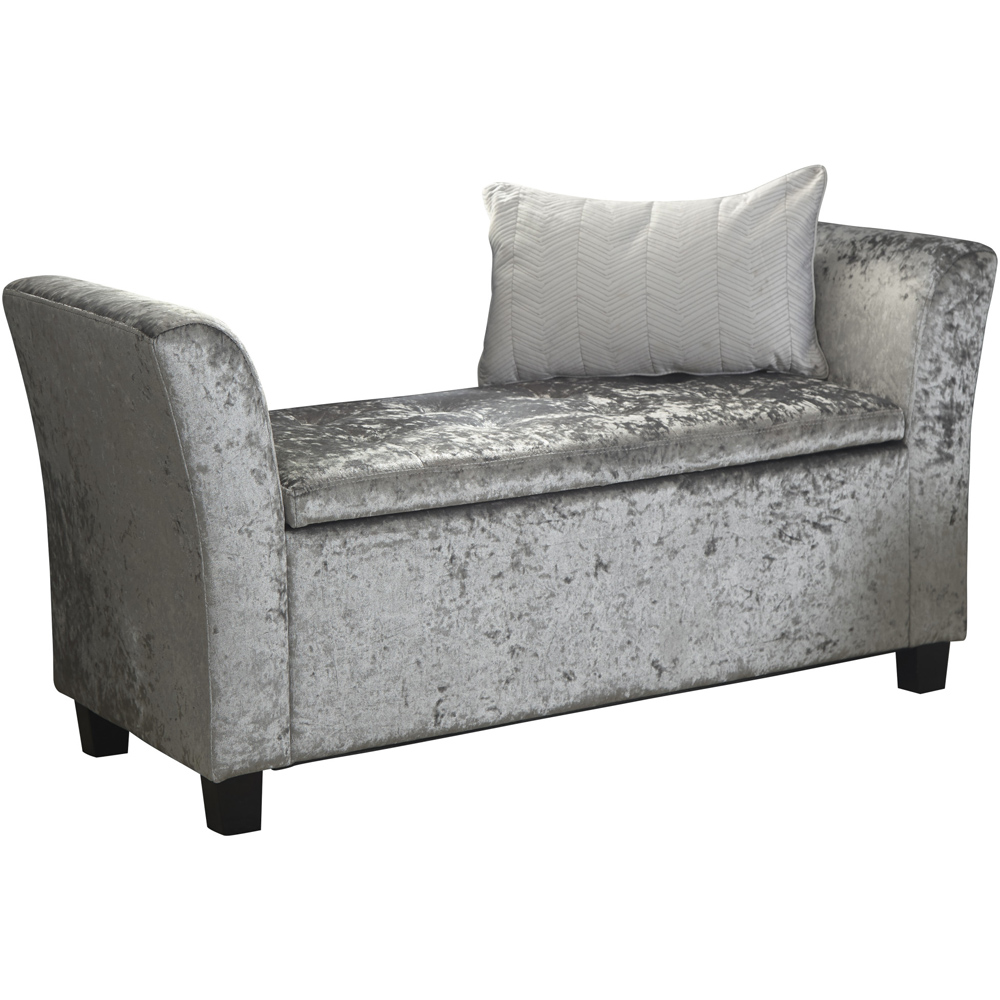 GFW Verona Crushed Velvet Grey Upholstered Window Seat Image 2