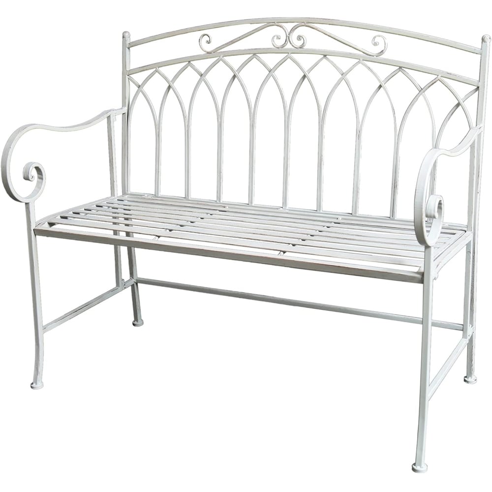 Glamhaus Varesa Antique White Garden Bench Image 2