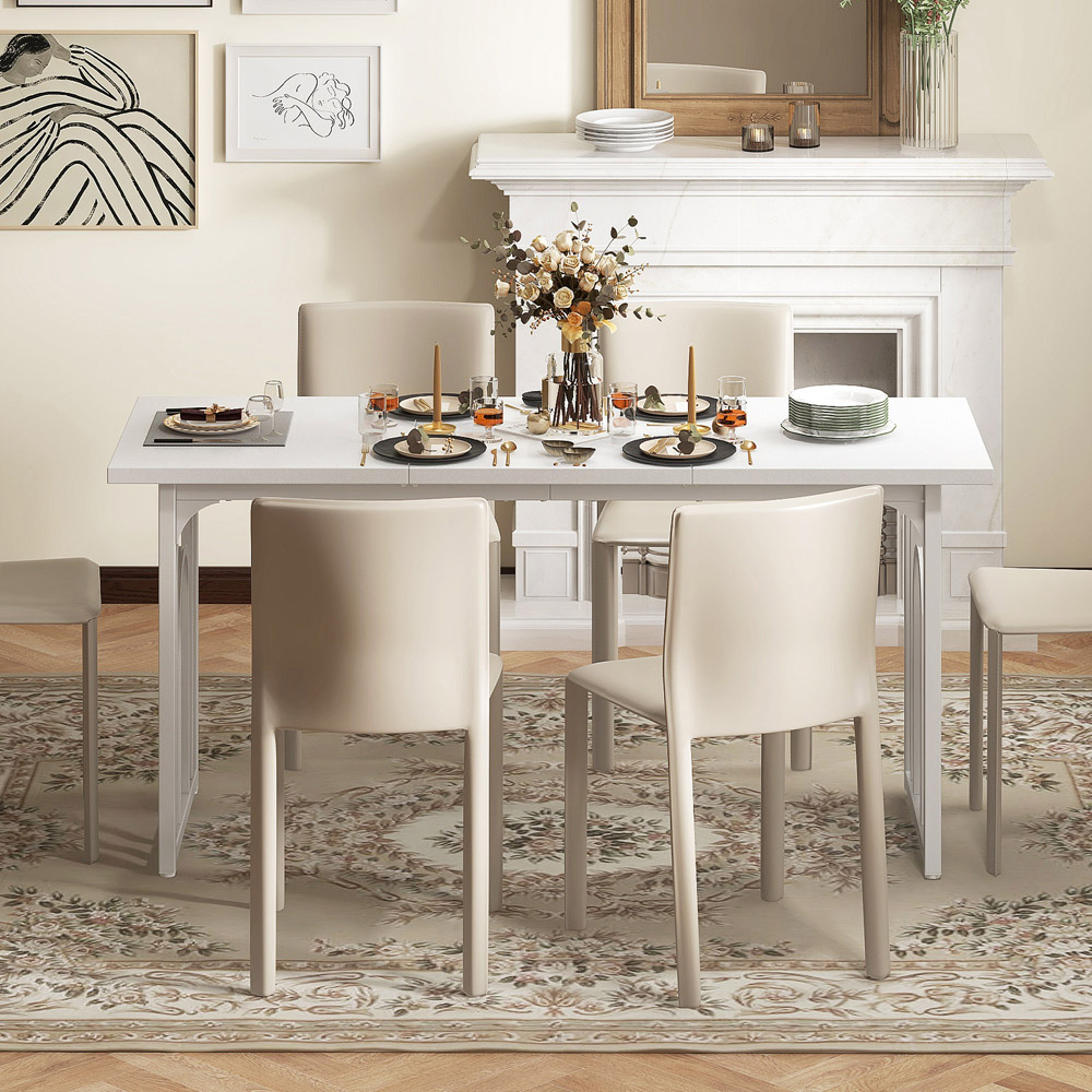 Costway 8 Seater Dining Table with Metal Legs White Image 3