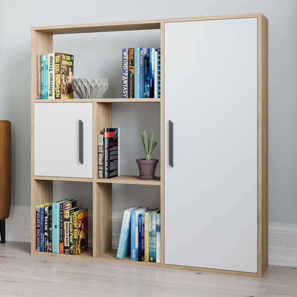 Decorotika Ridge 2 Door 4 Shelf Oak and White Bookcase Image 1