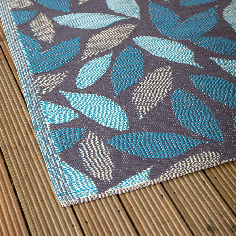 Samuel Alexander Blue Flora Leaves Outdoor Rug Mat 150 x 210cm Image 3