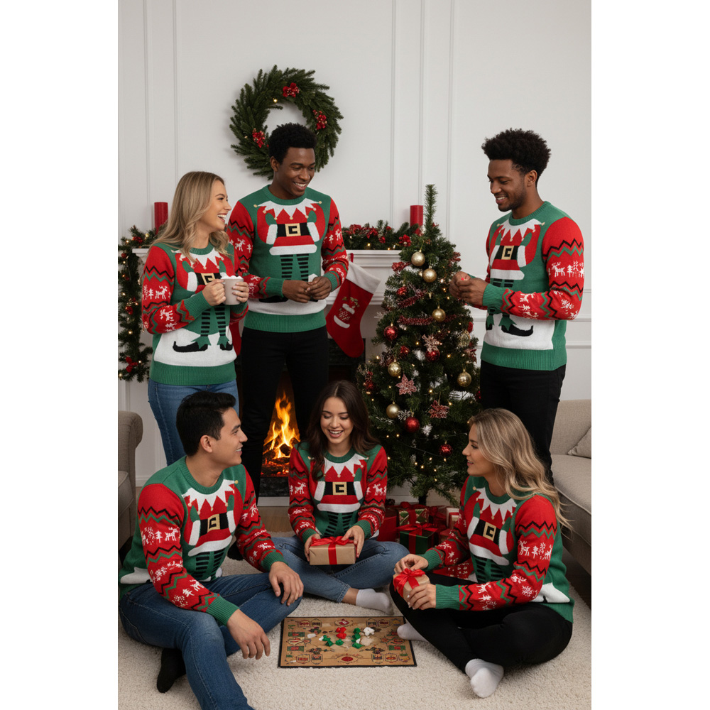 Noel Square Unisex Elf Crew Neck Christmas Jumper Small Multicolour Image 4
