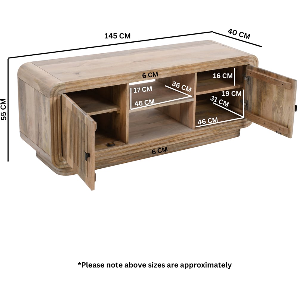 Brooklyn Hudson 2 Door 2 Shelf Carved Mango Wood TV Unit Image 7