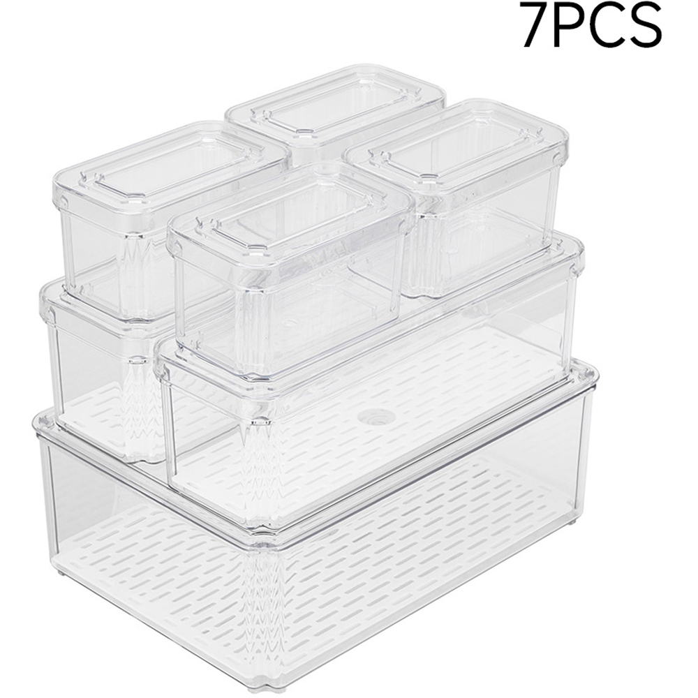 Living and Home Clear Stackable Fridge Organiser Storage Box Set with Draining Board 7 Pack Image 7