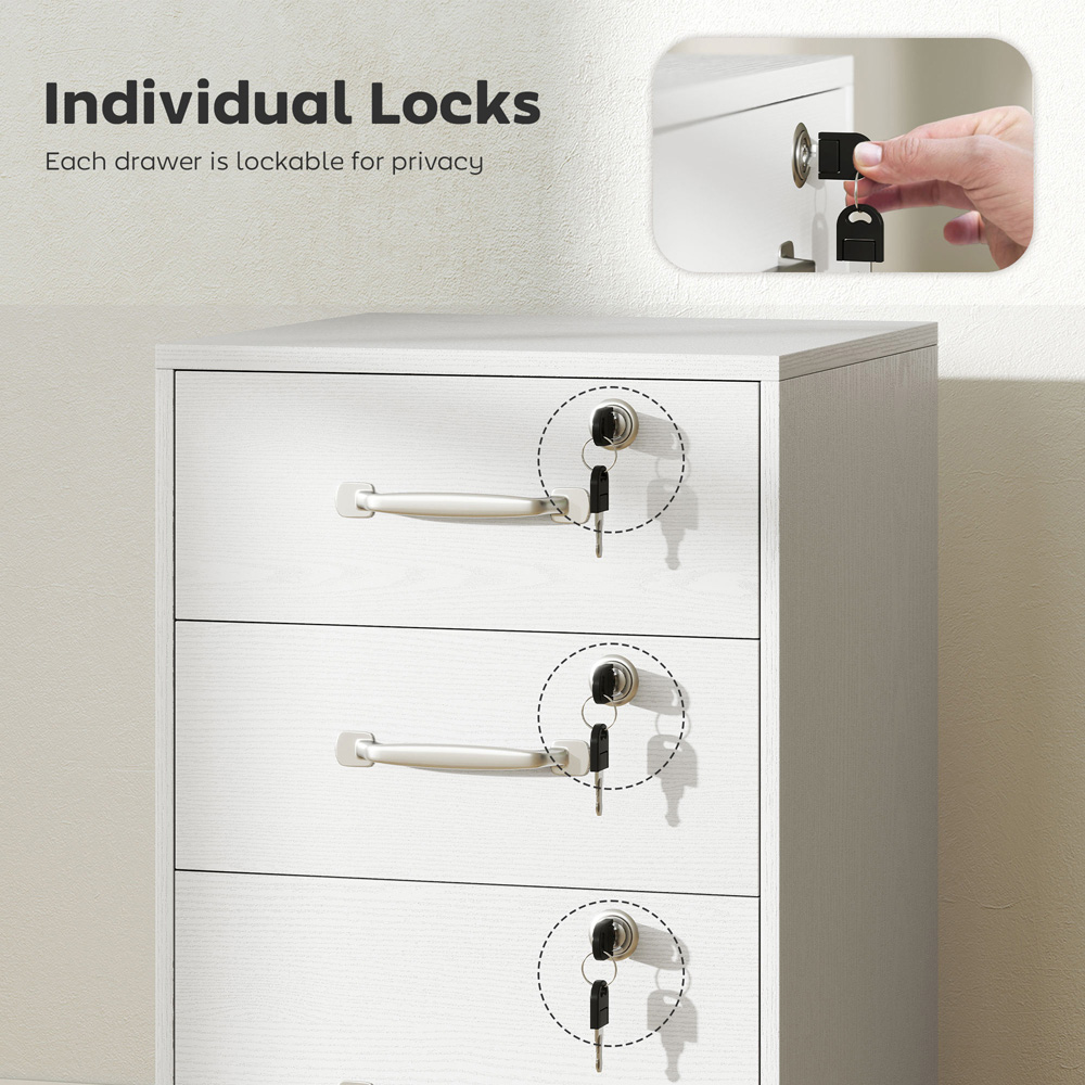 Portland 3 Drawer White Mobile Lockable Filing Cabinet with Keys Image 5