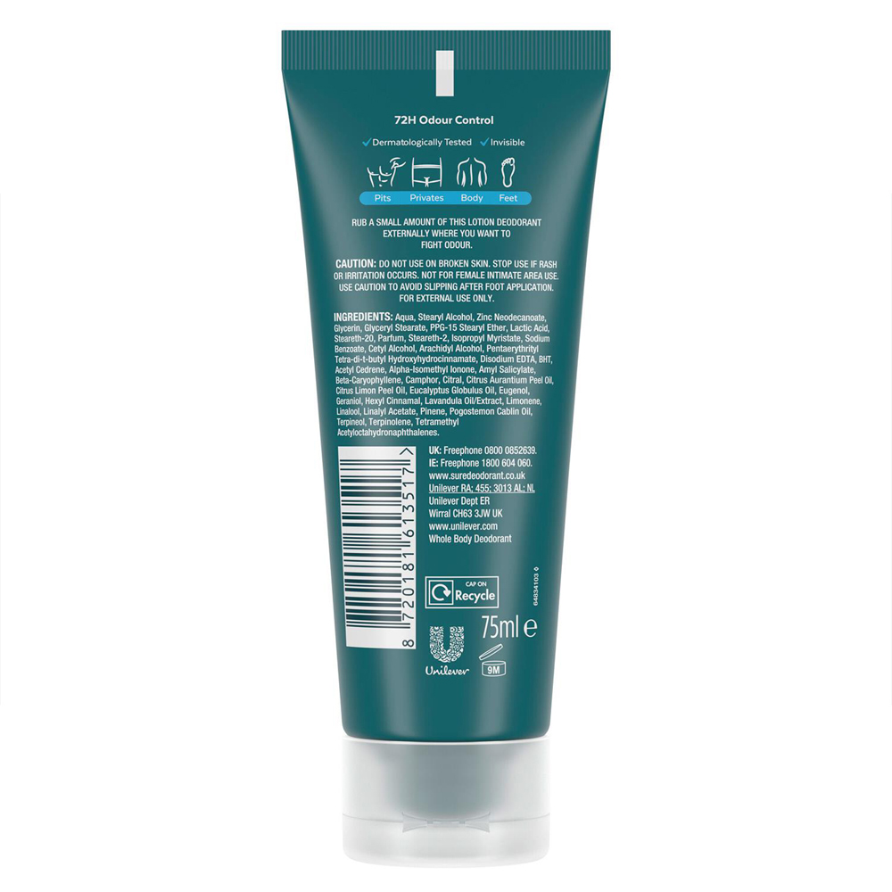 Sure Men 72H Odour Control Whole Body Ocean Rush Deodorant Cream 75ml 12 Pack Image 3