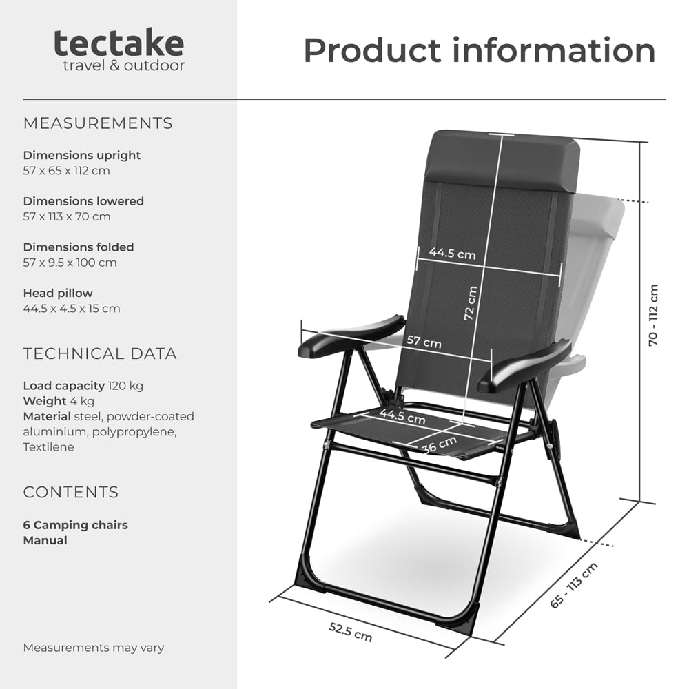 tectake Set of 6 Lightweight Foldable Camping Chair Image 9