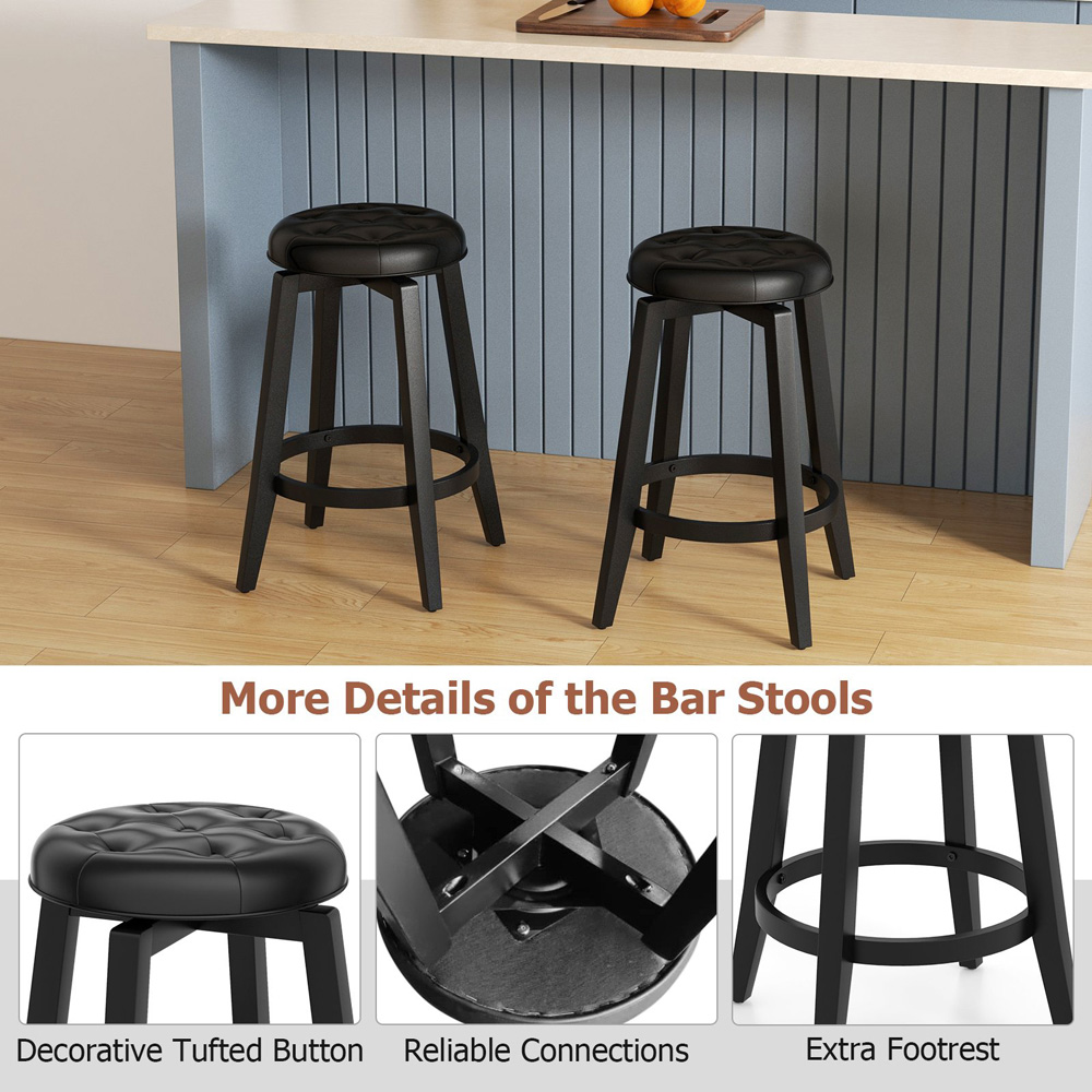 Costway Black Swivel Upholstered Bar Stool Set of 2 Image 6