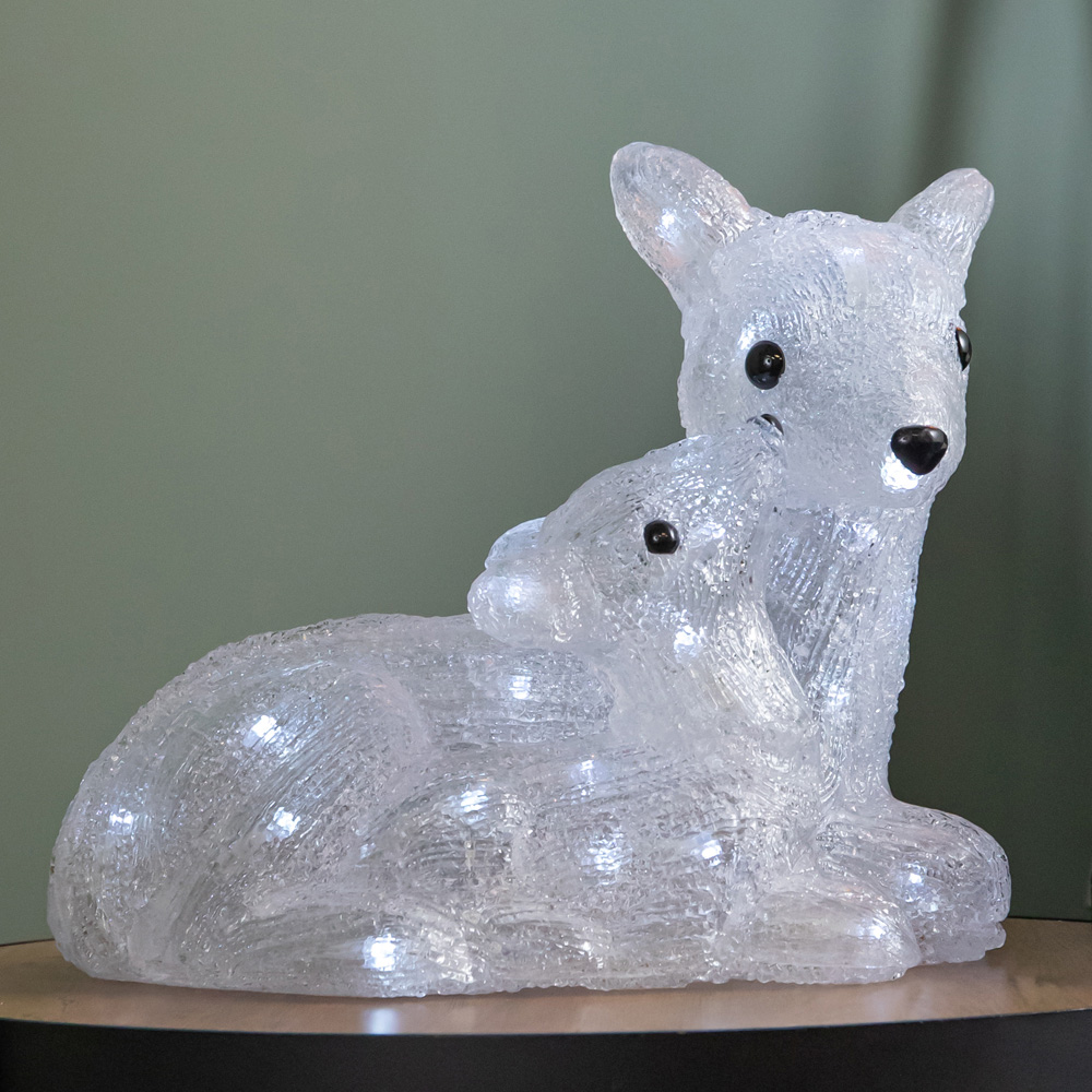 Samuel Alexander 40 Cool White LED Light-Up Ice Frosted Doe and Fawn Christmas Decoration 27cm Image 1