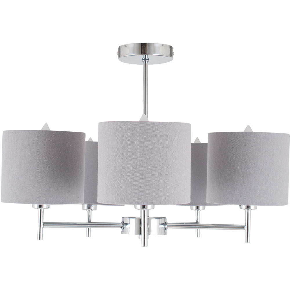 Pacific Lifestyle Plaza 5 Arm Silver Metal and Grey Linen Pendant Light Image 1