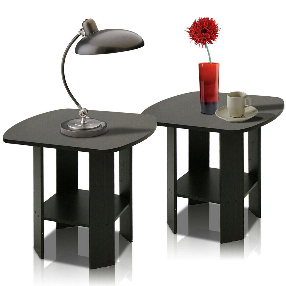 Walplus Espresso Simple Design End Table Set of 2 Image 3