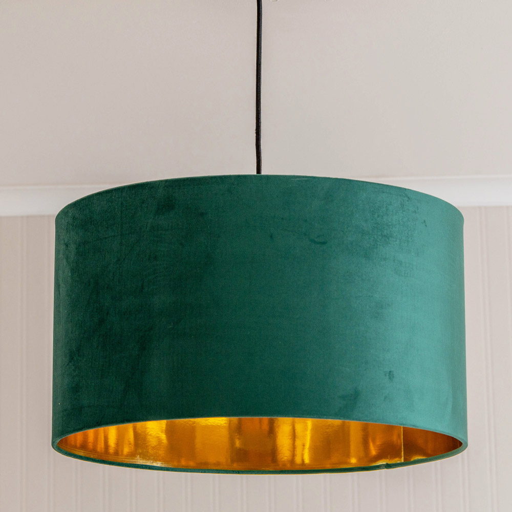 ValueLight Reni Large Forest Green Velvet Metallic Chrome Silver Inner Pendant Ceiling Lamp Shade Image 2