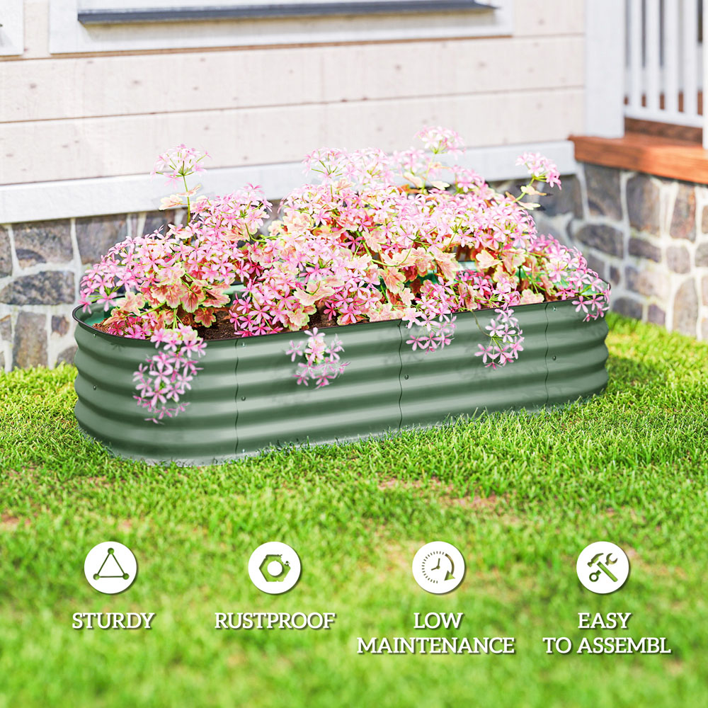 Outsunny Green Galvanised Steel Raised Garden Bed Planter with Safety Edging 62 x 150cm Image 7