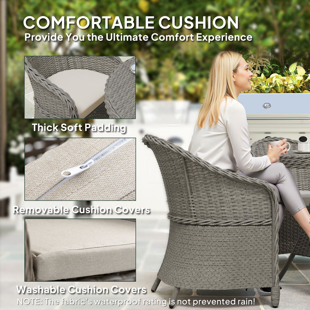 Outsunny 4 Seater Grey Rattan Garden Dining Set with Cushions and Umbrella Hole Image 7