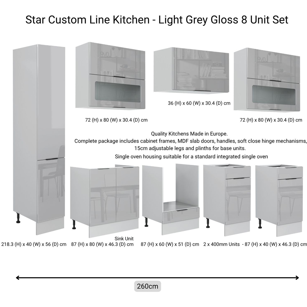 Impact Furniture Star Light Grey Gloss Star Kitchen Cabinet Set of 8 Image 4