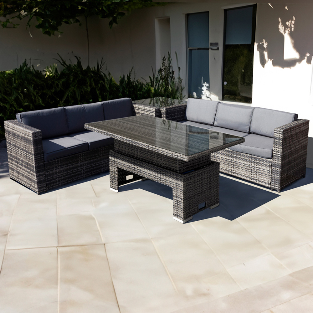 Oseasons Malta 6 Seater Walnut Grey Rattan Corner Sofa Set Image 1