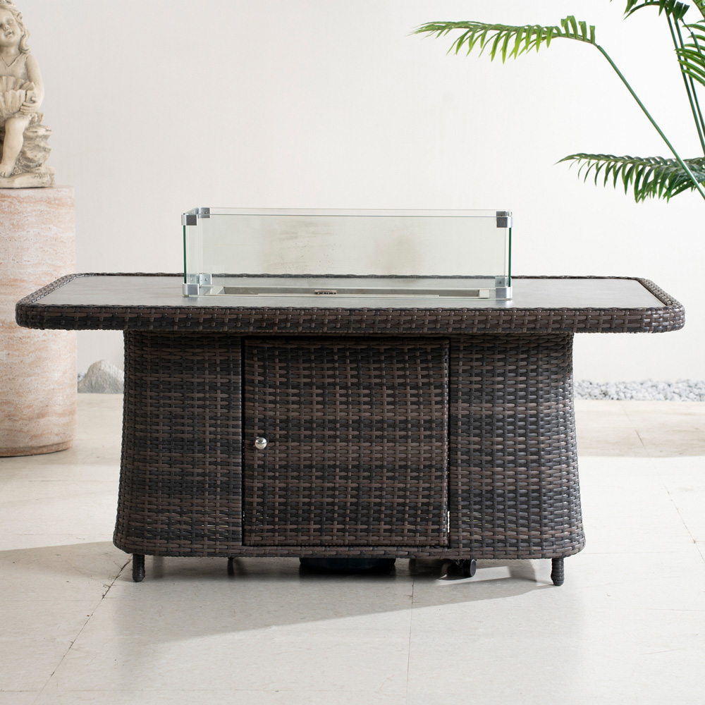 Direct Wicker Brown Rattan Height Adjustable Rising Gas Fire Pit Table Image 3